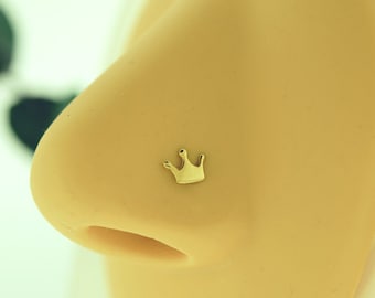 14KT Gold Crown Nose Ring Screw U Screw