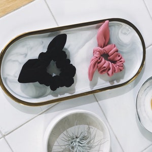 Black Velvet and Pink Hair Scrunchie, Hair Elastic