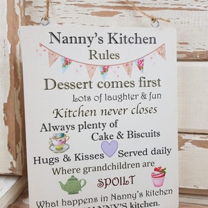 wooden nannys kitchen plaque kitchen rules plaque personlised plaque for nanny grandad aunty uncle sister bespoke made to order