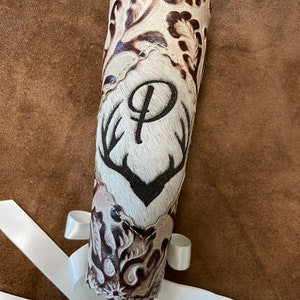 Brides DELUXE Western Embossed Leather Branded Inlaid Cowhide Bouquet Wrap, Ribbon or Leather Lacing
