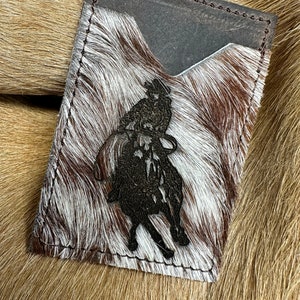 Cartera de piel de vaca para teléfono, tarjetero adhesivo de cuero para mujer