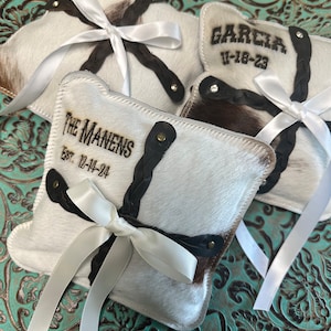 Brides Ring Bearer Western Wedding Cowhide & Leather Pillow