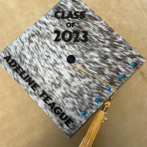 Grad Cap Topper Western Cowhide Personalized Mortar Board Cover Graduation