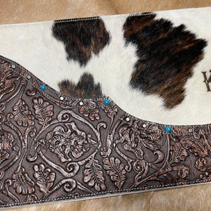 Lap Top Computer Case Hard Shell Snap On Leather and Cowhide. Punchy Western Customizable