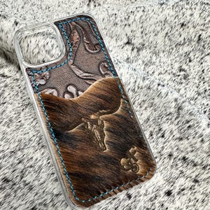 Phone Case for IPhone or Most Smart Phones Custom Cowhide and Leather Personalized Card Slot Punchy Western Leather Finger Loop