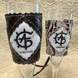 Western Wedding Champagne Flute Mr & Mrs Wrap Personalized Branded
