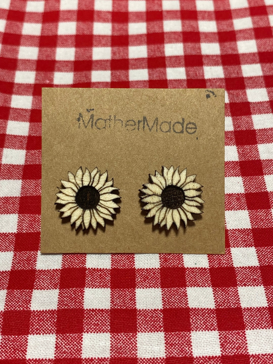 Sunflower Earrings Laser Engraved Wood Earrings, Sunflower Stud