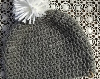 Crocheted Hat - with pompom, pom pom hat, handmade, crochet