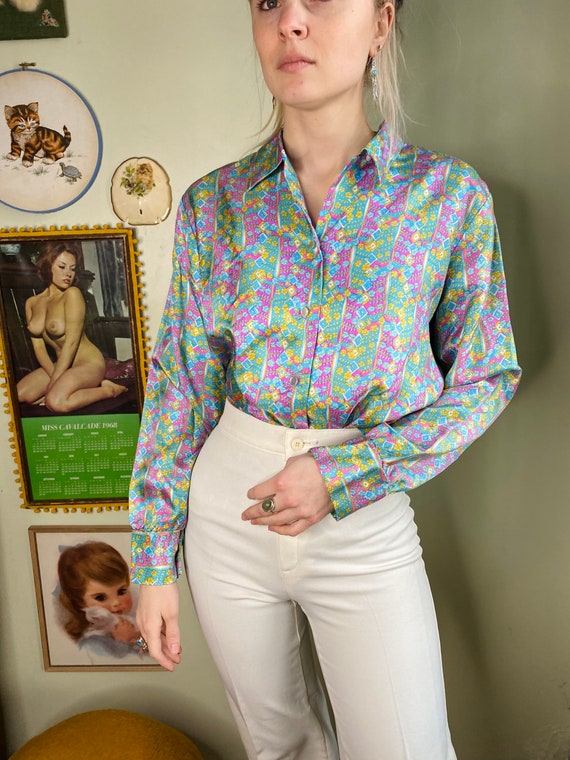 1960s Floral Blouse - image 1