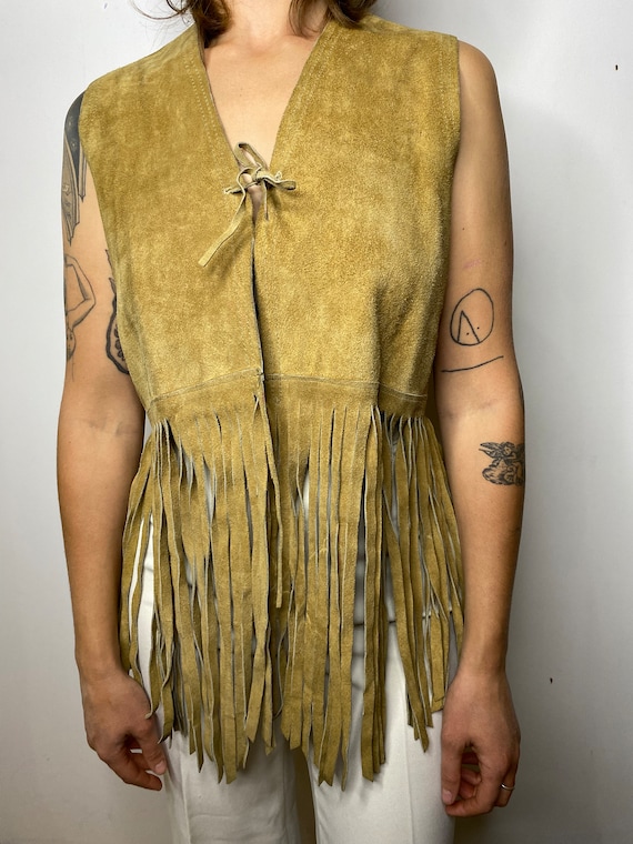 Vintage Suede vest in cream| 90s leather vest with pockets