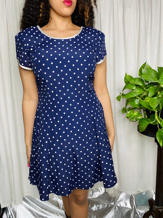 90s Navy Polka Dot Dress - image 5