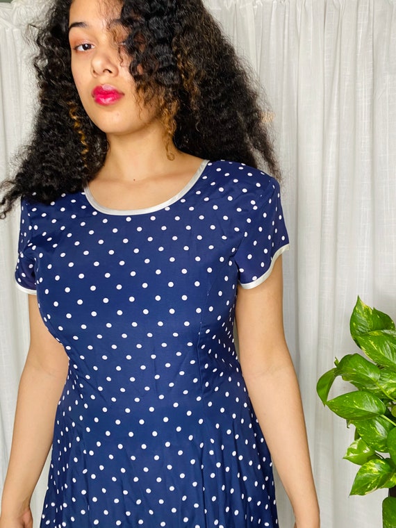 90s Navy Polka Dot Dress