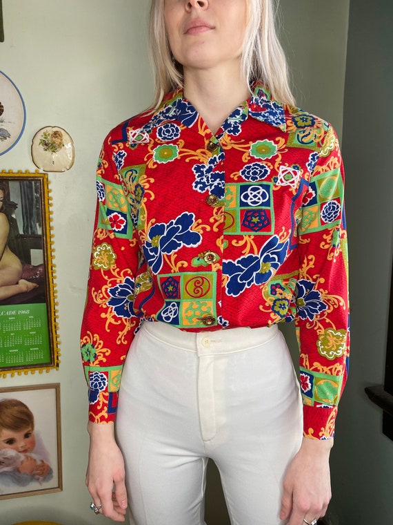 1970s Floral Blouse - image 7