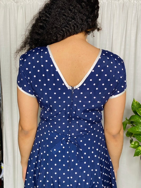 90s Navy Polka Dot Dress - image 3