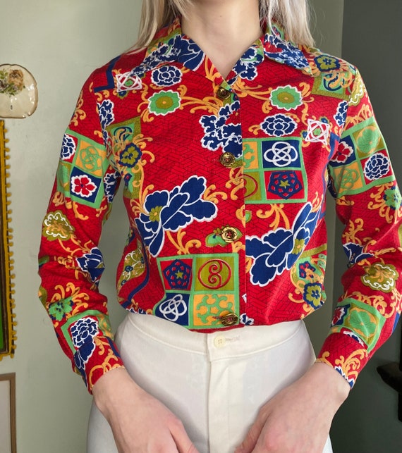 1970s Floral Blouse - image 3