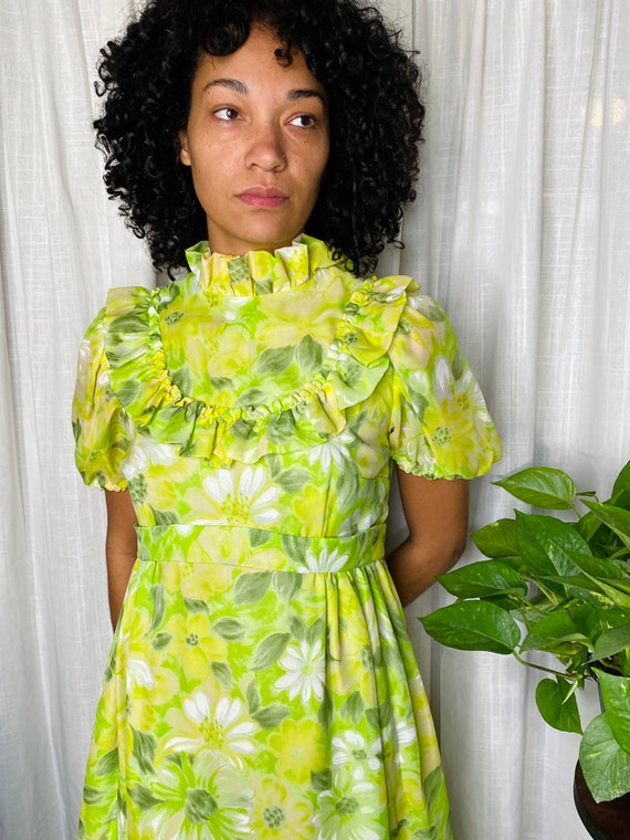 1970s Floral Chiffon Maxi Dress