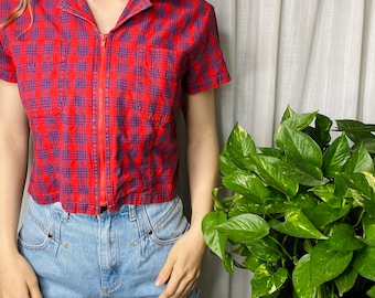 90s plaid blouse