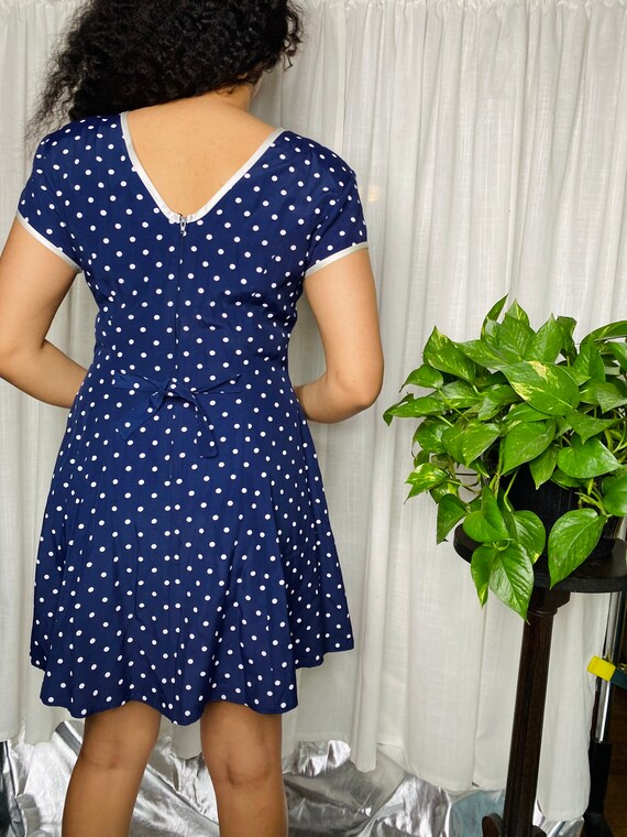 90s Navy Polka Dot Dress - image 6