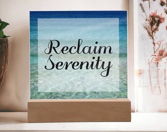 Reclaim Serenity  - Inspirational Ocean Art Plaque, Gift for Self-Care, Healing Decor For Mental Health Therapist Psychologist & Self-Love