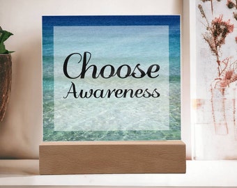 Choose Awareness  - Inspirational Ocean Art Plaque, Gift for Self-Care, Healing Decor For Mental Health Therapist Psychologist & Self-Love