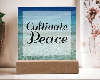 Cultivate Peace  - Inspirational Ocean Art Plaque, Gift for Self-Care, Healing Decor For Mental Health Therapist Psychologist & Self-Love