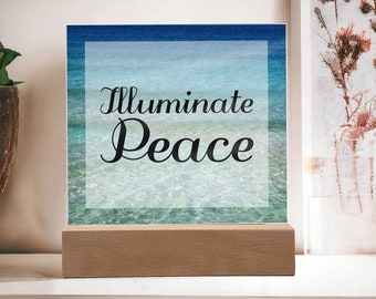 Illuminate Peace  - Inspirational Ocean Art Plaque, Gift for Self-Care, Healing Decor For Mental Health Therapist Psychologist & Self-Love