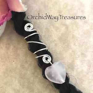 Rose Quartz Heart Dread/Braid Coil Loc Jewelry Dreadlock Sisterloc Charm Hair Accessories Choice of Wire Color