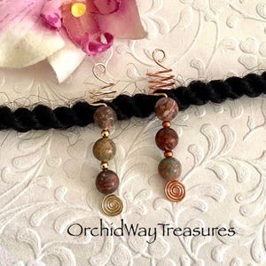 Leopard Jasper Gems Dread/Braid Charm Dreadlock Coil Copper or Gold Loc Jewelry Unisex Mens Hair Accessories