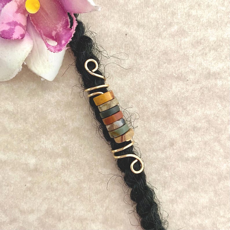 Picasso Jasper Heishi Gemstones Dread/Braid Charm Loc Jewelry Dreadlock Coil Mens Unisex Dread Beads Jasper Hair Accessories Bild 4
