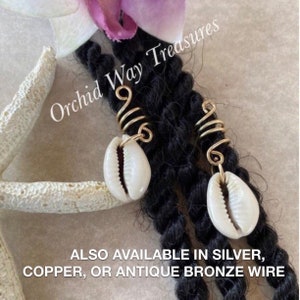 Loc Jewelry w/Cowrie Shells Set of 2 Dread/Braid Charms Choice of Wire Color Dreadlock Coils Locs Sisterloc Shell Hair Accessories Unisex