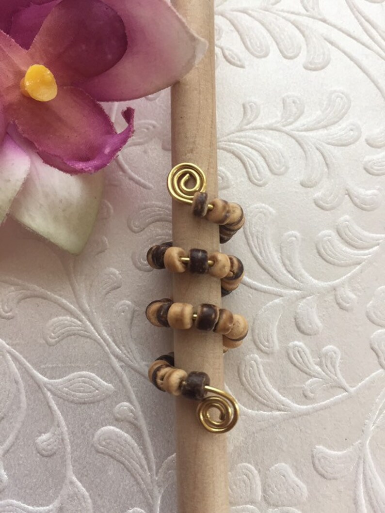 Loc Jewelry Gold Coil wTiny Wood Beads Dreadlock Cuff Hair Jewelry Braids Dread Beads Locs Jewelry Sisterlocs Braid Jewelry