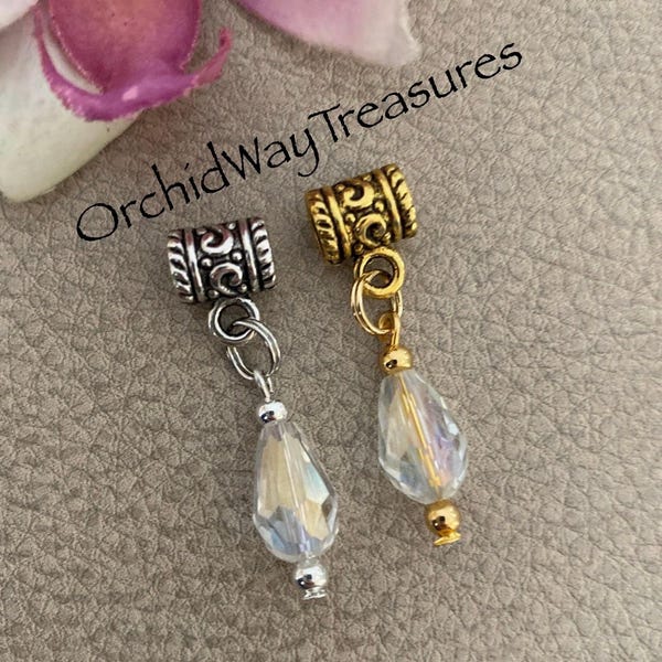 Loc Jewelry Gold or Silver Crystal Teardrop Dread/Braid Charm Dreadlock Cuff Sisterloc Wedding Hair Accessories