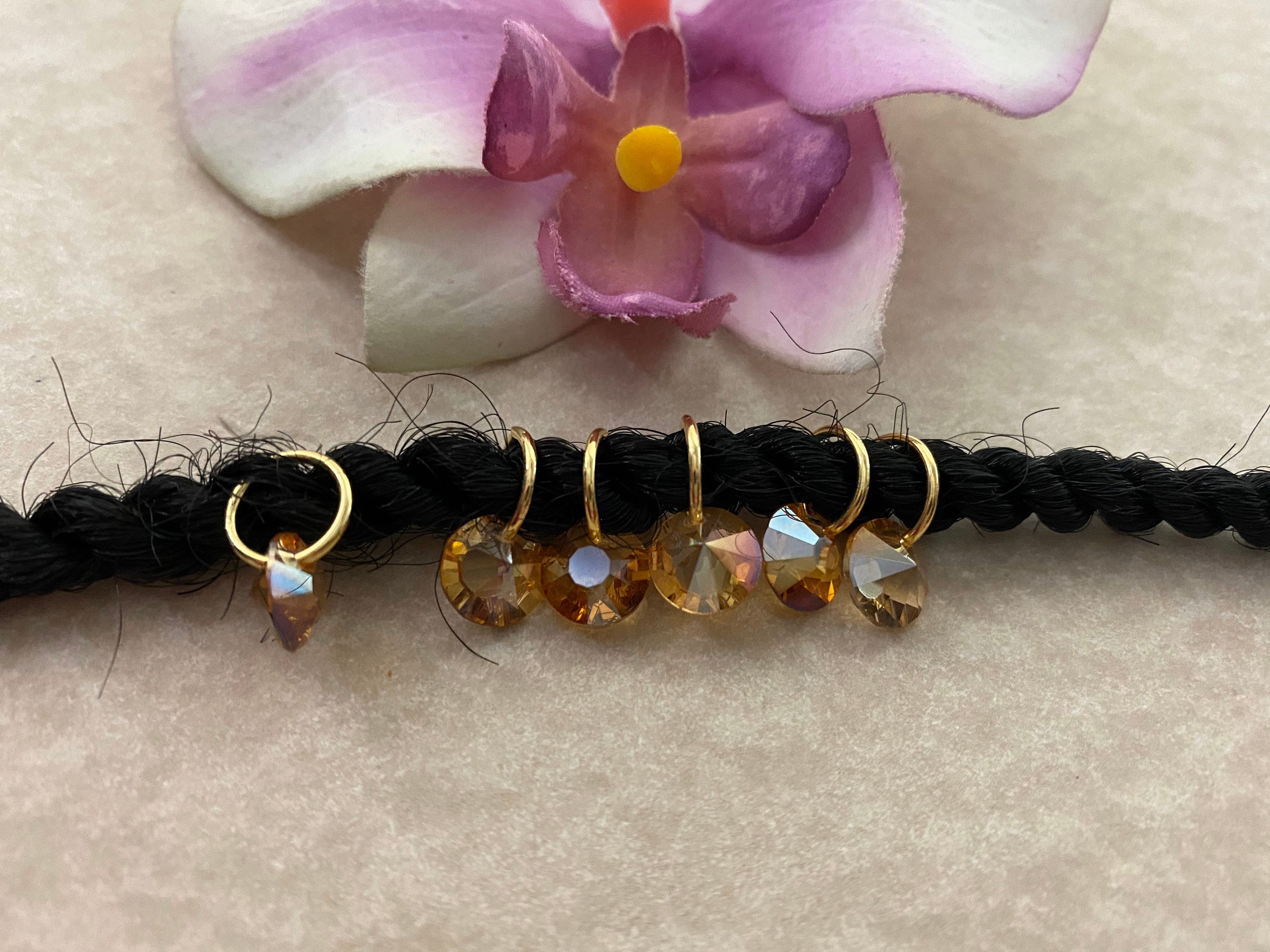 Gold Hair Rings w/Glass Beads Champagne Braid Rings Dread Etsy