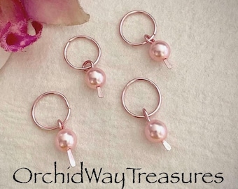 Pink Hair Rings w/Pink Czech Glass Pearls Set of 4 Dreadlock Dread/Braid Rings Loc Jewelry Hair Accessories Ready to Ship