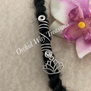 Loc Jewelry Silver Lotus Dread/Braid Charm Dreadlock Coil Sisterloc Hair Jewel Spiral Flower Zen Yoga Locs Floral Braid Hair Accessories