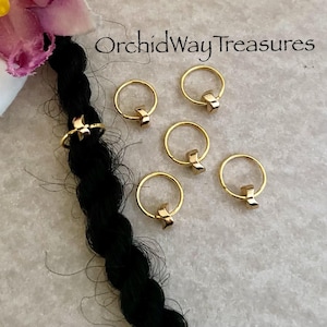 Loc Jewelry Gold Hair Rings w/Gold Hematite Swirls Set of 6 Dread/Braid Rings Dreadlock Charms Hair Accessories Waves Locs Sisterloc Jewel