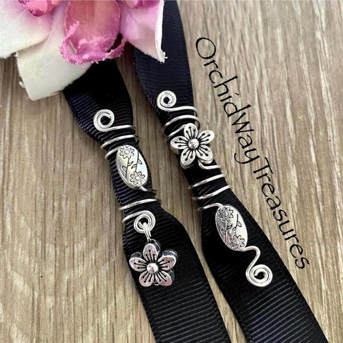 Loc Jewelry Silver Floral Dread/Braid Charms Set of 2 Dreadlock Coils Hair Accessories