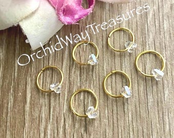 Gold or Silver Hair Rings w/Clear Crystal Beads Set of 6 Braid/Dread Rings Dreadlock Wedding Hair Accessories Loc Jewelry Sisterloc