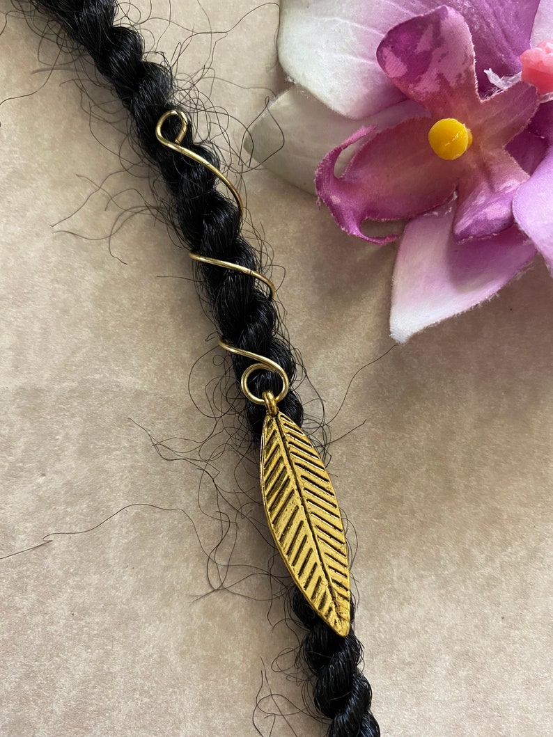 Loc Jewelry Leaf on Copper Gold or Bronze Coil Dreadlock Cuff Hair Jewelry Braids Dreads Locs Braid Jewelry Sisterloc Silver