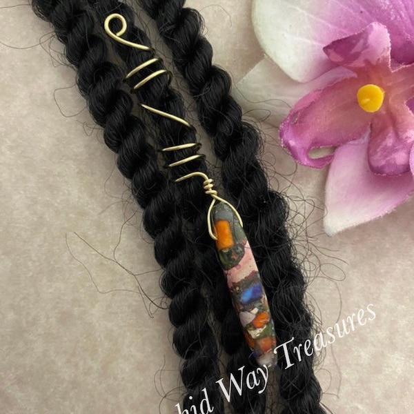 Loc Jewelry w/Stone Spike Dread/Braid Charm Choice of Wire Color Locs Dreads Braids Sisterlocs Wire Coil Spiral Stone Hair Accessories