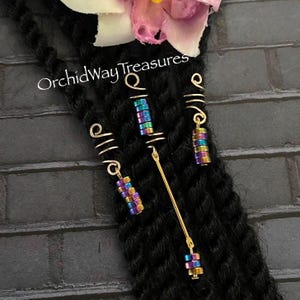 Loc Jewelry Gold w/Hematite Beads Dread/Braid Coils Set of 3 Dreadlock Sisterloc Charms Hair Jewels Unique Hair Accessories