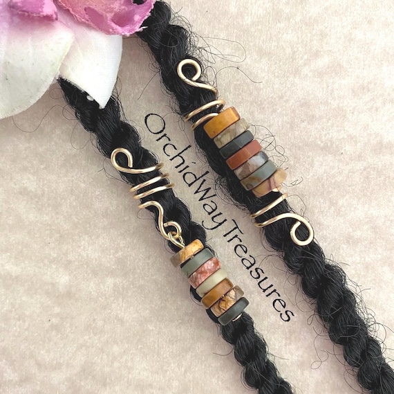 Picasso Jasper Heishi Gemstones Dread/Braid Charm Loc Jewelry Dreadlock Coil Mens Unisex Dread Beads Jasper Hair Accessories
