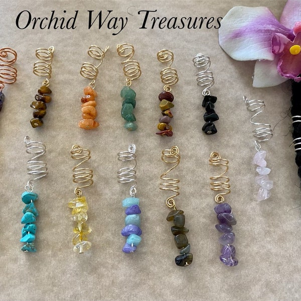 Loc Jewelry Gemstone Dread/Braid Charm Choice of Gems Dreadlock Locs Sisterloc Boho Coil Hair Accessories Amethyst Citrine Rose Quartz Agate