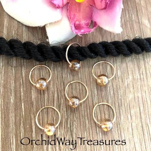 Gold Hair Rings w/Amber/Champagne Glass Beads Set of 6 Braid/Dread Rings Hair Accessories Locs Dreadlock/Sisterloc Charm Wedding Loc Jewelry