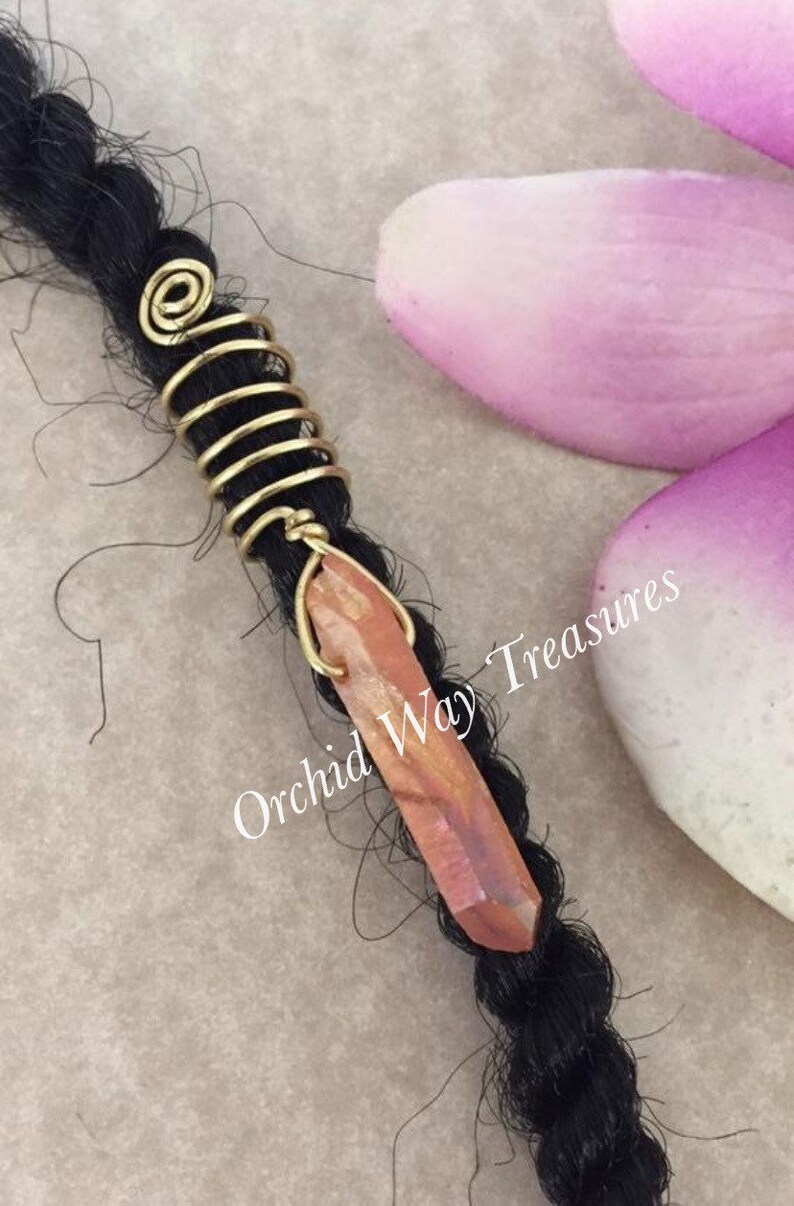 Loc Jewelry Crystal Dreadlocks Coil Gold Quartz Crystal Hair Etsy