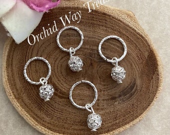 Loc Jewelry Silver Hair Rings w/Rhinestones Textured Dread/Braid Rings Wedding Hair Jewelry Sisterloc Hair Accessories Beaded Locs Rings