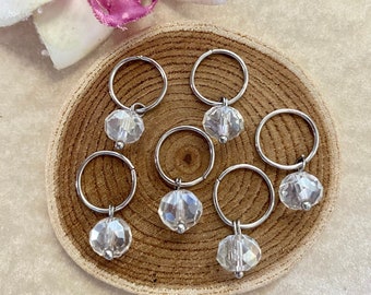 Loc Jewelry Silver Hair Rings w/Clear Faceted Glass Beads Set of 6 Braid/Dread Rings Dreadlock Wedding Hair Accessories Sisterloc Locs Hoops