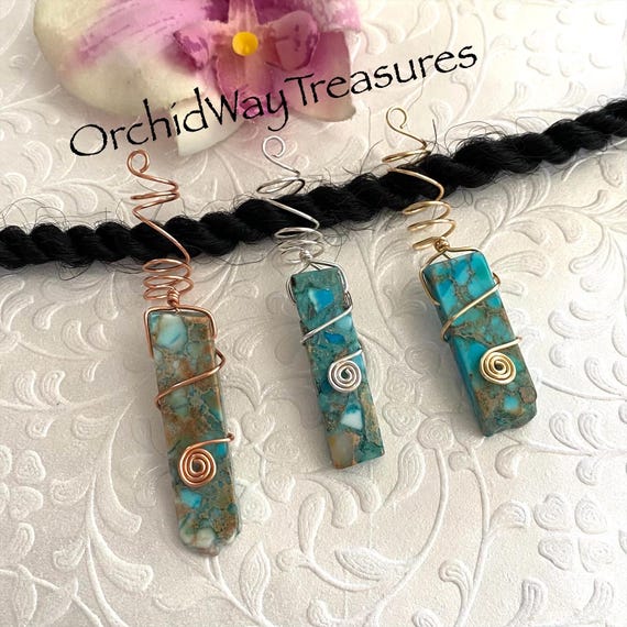 Imperial Jasper Gems Loc Jewelry Dread/Braid Charm Dreadlock Coil Unisex Mens Hair Accessories Choice of Wire Color Ready to ship