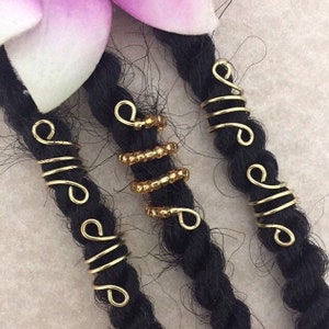 Loc Jewelry w/Gold Glass Beads Set of 5 Dread/Braid Charms Braids Dreads Dreadlock Locs Jewelry Gold Spiral Coil Beaded Hair Accessories