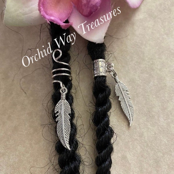 Loc Jewelry Silver Feather Locs Coil or Cuff Dreads Braids Boho Hair Charm Dreadlock Feather Sisterloc Coil Spiral Unisex Hair Accessories